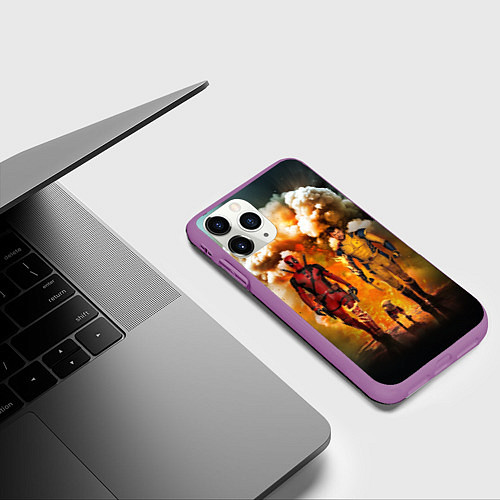 Чехол iPhone 11 Pro матовый Дэдпул и Росомаха - Догпуля / 3D-Фиолетовый – фото 3