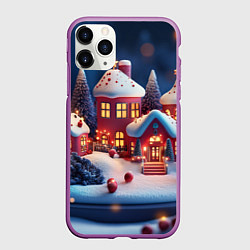 Чехол iPhone 11 Pro матовый Объемный новогодний городок, цвет: 3D-фиолетовый