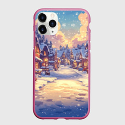 Чехол iPhone 11 Pro матовый Уютный снежный городок, цвет: 3D-малиновый