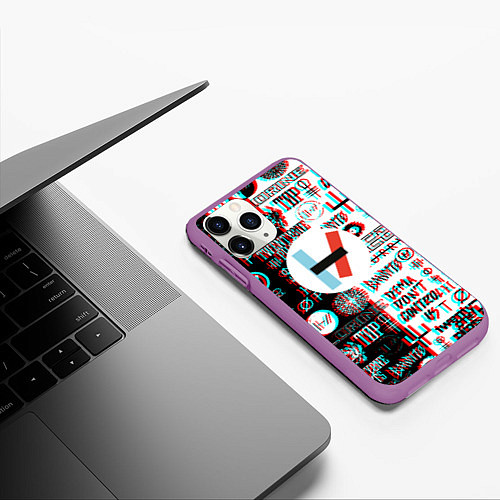 Чехол iPhone 11 Pro матовый Twenty one pilots glitch pattern / 3D-Фиолетовый – фото 3