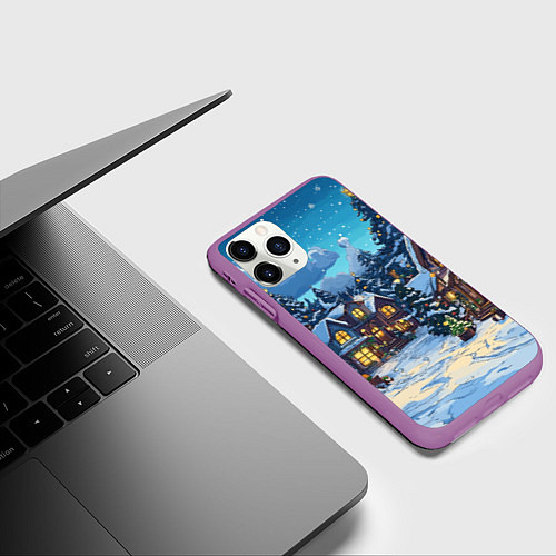 Чехол iPhone 11 Pro матовый Город перед новым годом / 3D-Фиолетовый – фото 3