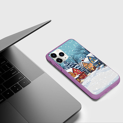 Чехол iPhone 11 Pro матовый Пустой зимний дворик / 3D-Фиолетовый – фото 3