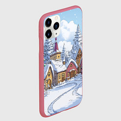 Чехол iPhone 11 Pro матовый Зимние уютные домики, цвет: 3D-малиновый — фото 2