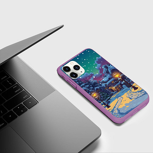 Чехол iPhone 11 Pro матовый Глубокая зимняя ночь перед рождеством / 3D-Фиолетовый – фото 3
