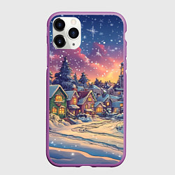 Чехол iPhone 11 Pro матовый Снегопад в ночном городе, цвет: 3D-фиолетовый