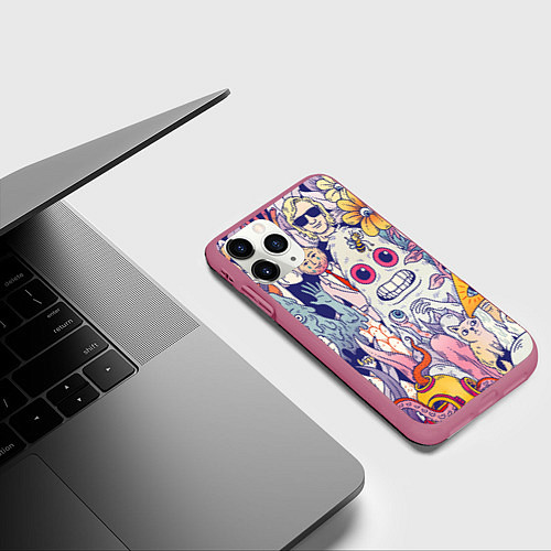 Чехол iPhone 11 Pro матовый Психоделические монстры / 3D-Малиновый – фото 3