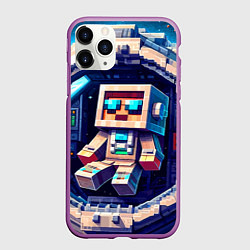 Чехол iPhone 11 Pro матовый Космонавт в космическом корабле - Майнкрафт, цвет: 3D-фиолетовый