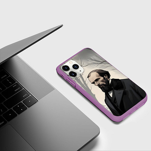 Чехол iPhone 11 Pro матовый Достоевский зимняя аллея / 3D-Фиолетовый – фото 3