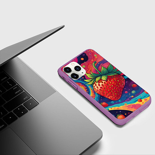 Чехол iPhone 11 Pro матовый Психоделика клубничка / 3D-Фиолетовый – фото 3