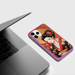 Чехол iPhone 11 Pro матовый Японская гейша искусство, цвет: 3D-фиолетовый — фото 2