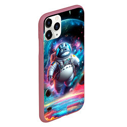 Чехол iPhone 11 Pro матовый Astronaut Totoro in neon space - ai art fantasy, цвет: 3D-малиновый — фото 2