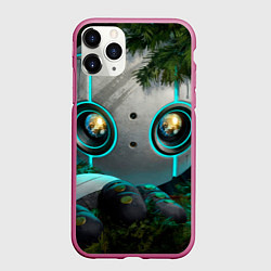 Чехол iPhone 11 Pro матовый Дикий робот в кустах, цвет: 3D-малиновый