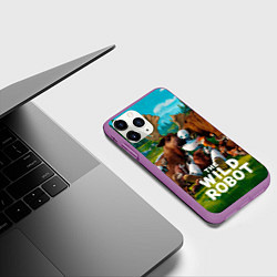 Чехол iPhone 11 Pro матовый Дикий робот в объятиях друзей, цвет: 3D-фиолетовый — фото 2