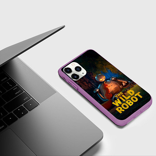 Чехол iPhone 11 Pro матовый Дикий робот с друзьями / 3D-Фиолетовый – фото 3