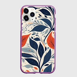 Чехол iPhone 11 Pro матовый Искусство листья абстракция, цвет: 3D-фиолетовый
