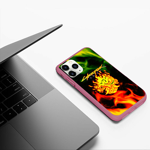 Чехол iPhone 11 Pro матовый Cyberpunk 2077 fere steel / 3D-Малиновый – фото 3