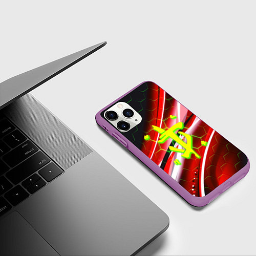 Чехол iPhone 11 Pro матовый Doom кислотное лого броня / 3D-Фиолетовый – фото 3