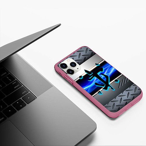 Чехол iPhone 11 Pro матовый Doom metal / 3D-Малиновый – фото 3