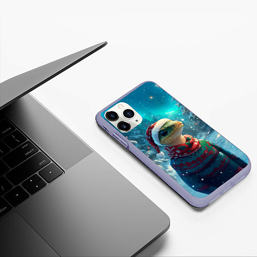 Чехол iPhone 11 Pro матовый Новогодняя змея в свитере / 3D-Светло-сиреневый – фото 3