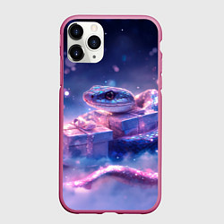 Чехол iPhone 11 Pro матовый Новогодняя магическая змея с подарками, цвет: 3D-малиновый