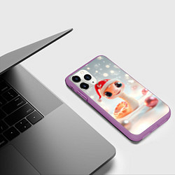 Чехол iPhone 11 Pro матовый Новогодняя милая розовая змейка, цвет: 3D-фиолетовый — фото 2