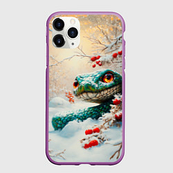 Чехол iPhone 11 Pro матовый Зеленая змея и рябина, цвет: 3D-фиолетовый