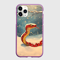 Чехол iPhone 11 Pro матовый Изящная змея в новогоднем лесу, цвет: 3D-фиолетовый