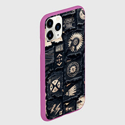 Чехол iPhone 11 Pro матовый Знаки Апачи на пэчворк дениме, цвет: 3D-фиолетовый — фото 2
