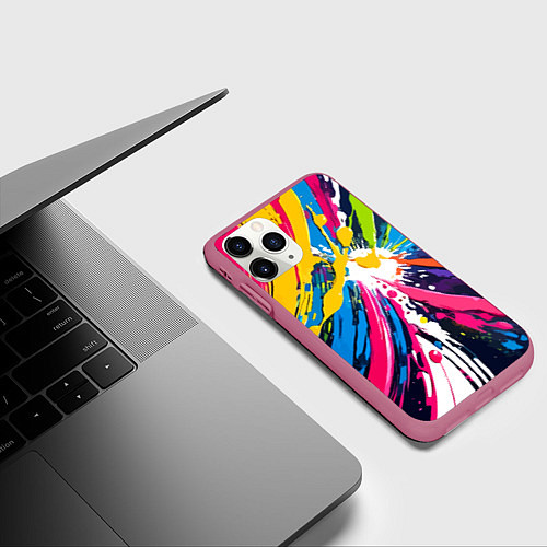 Чехол iPhone 11 Pro матовый Красочная абстракция - экспрессионизм / 3D-Малиновый – фото 3