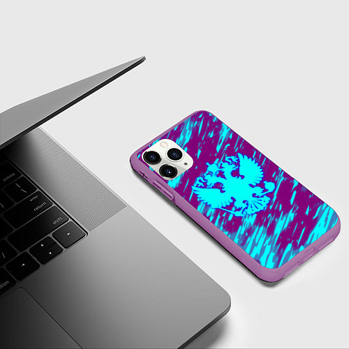 Чехол iPhone 11 Pro матовый Герб РФ холодные краски / 3D-Фиолетовый – фото 3