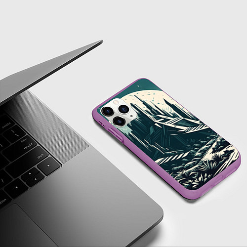 Чехол iPhone 11 Pro матовый Фантастика город / 3D-Фиолетовый – фото 3