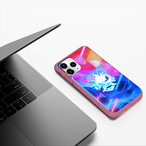 Чехол iPhone 11 Pro матовый Cyberpunk samurai storm / 3D-Малиновый – фото 3