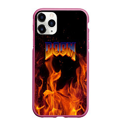 Чехол iPhone 11 Pro матовый Doom fire steel logo, цвет: 3D-малиновый