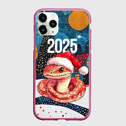 Чехол iPhone 11 Pro матовый Новогодняя змейка во дворе, цвет: 3D-малиновый