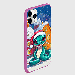 Чехол iPhone 11 Pro матовый Новогодняя змейка в праздничном городе, цвет: 3D-фиолетовый — фото 2