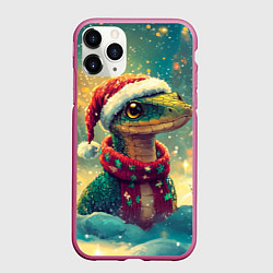 Чехол iPhone 11 Pro матовый Огромная новогодняя змея в лесу, цвет: 3D-малиновый