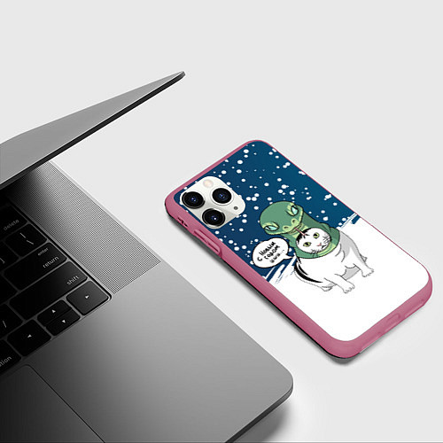 Чехол iPhone 11 Pro матовый Символ года - Кот змея / 3D-Малиновый – фото 3