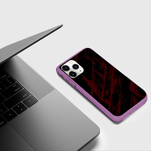 Чехол iPhone 11 Pro матовый Красные точки на чёрном фоне / 3D-Фиолетовый – фото 3