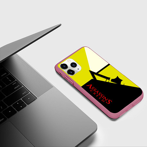 Чехол iPhone 11 Pro матовый Assassins Creed geometry logo / 3D-Малиновый – фото 3