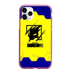 Чехол iPhone 11 Pro матовый Rainbow six hexagon steel, цвет: 3D-малиновый