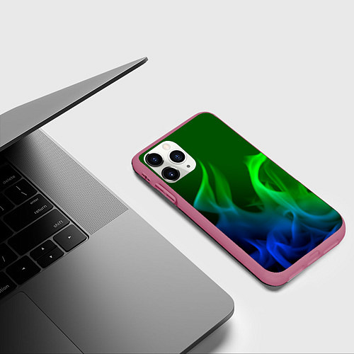 Чехол iPhone 11 Pro матовый Столкновение огней синий и зелёный / 3D-Малиновый – фото 3