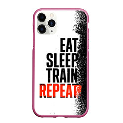 Чехол iPhone 11 Pro матовый Eat sleep train repeat, цвет: 3D-малиновый