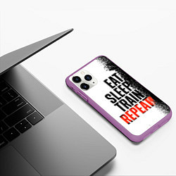 Чехол iPhone 11 Pro матовый Eat sleep train repeat, цвет: 3D-фиолетовый — фото 2