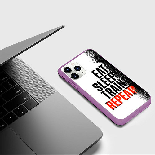 Чехол iPhone 11 Pro матовый Eat sleep train repeat / 3D-Фиолетовый – фото 3