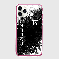 Чехол iPhone 11 Pro матовый Zeekr - белый брызги, цвет: 3D-малиновый