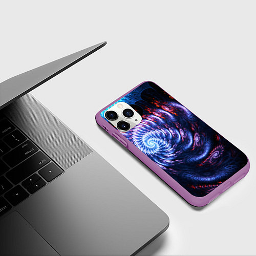 Чехол iPhone 11 Pro матовый Оптический фрактальный узор текстура / 3D-Фиолетовый – фото 3