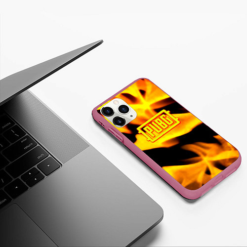 Чехол iPhone 11 Pro матовый PUBG fire steel / 3D-Малиновый – фото 3