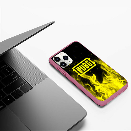 Чехол iPhone 11 Pro матовый PUBG fire yellow / 3D-Малиновый – фото 3