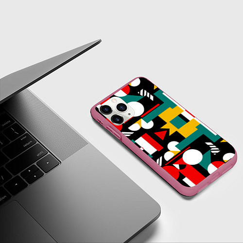 Чехол iPhone 11 Pro матовый Абстрактный паттерн, фигуры / 3D-Малиновый – фото 3