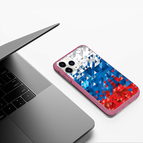 Чехол iPhone 11 Pro матовый Пиксельный флаг / 3D-Малиновый – фото 3